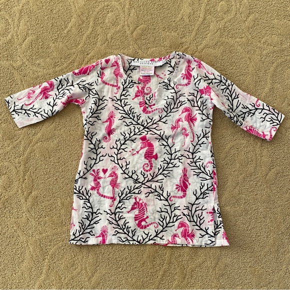 Gretchen Scott Designs Kids Seahorse Swim Coverup Pink Sea Life Tunic Size 2/4 - Picture 1 of 6